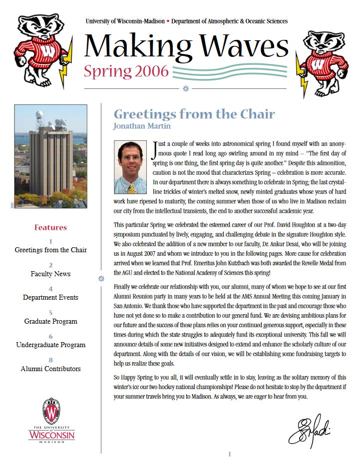 The Spring 2006 AOS Alumni newsletter.