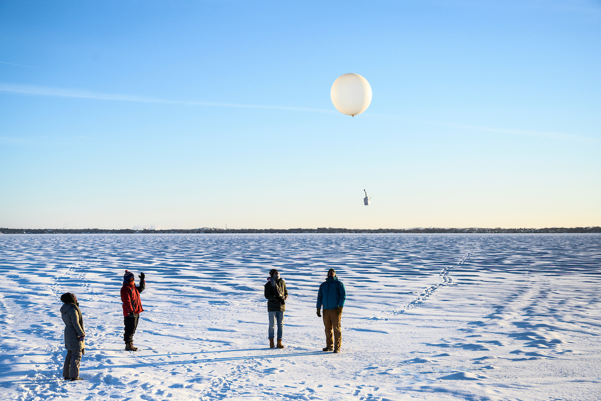 Picture of weather balloon launch in winter